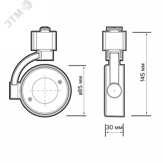 Светильник светодиодный трековый на шинопровод ДПО GX53 PTR 32 GX53 BL 230V IP20 без лампы черный корпус