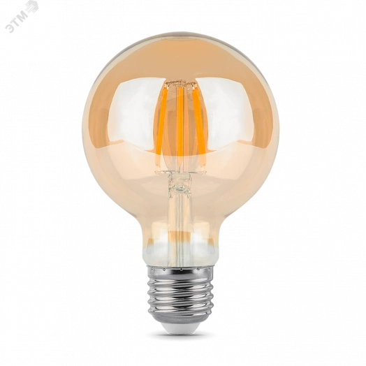 Лампа светодиодная филаментная LED 6 Вт 620 лм 2400К AC185-265В E27 шар G95 теплая золотистая колба диммируемая Black Filament Gauss