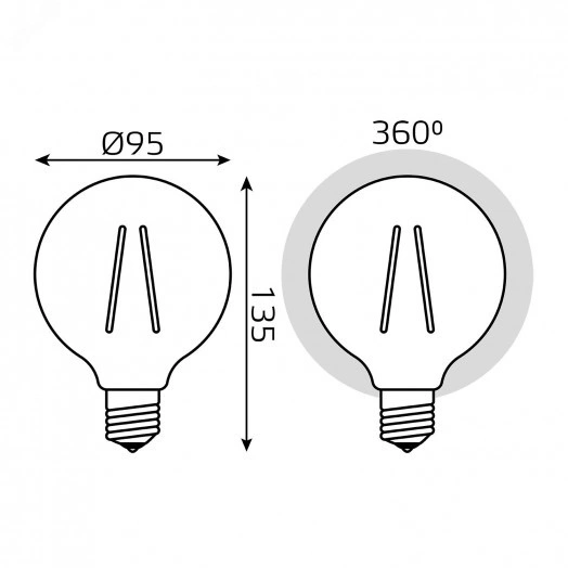 Лампа светодиодная филаментная LED 6 Вт 620 лм 2400К AC185-265В E27 шар G95 теплая золотистая колба диммируемая Black Filament Gauss
