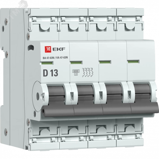 Автоматический выключатель 4P 13А (D) 6кА ВА 47-63N PROxima