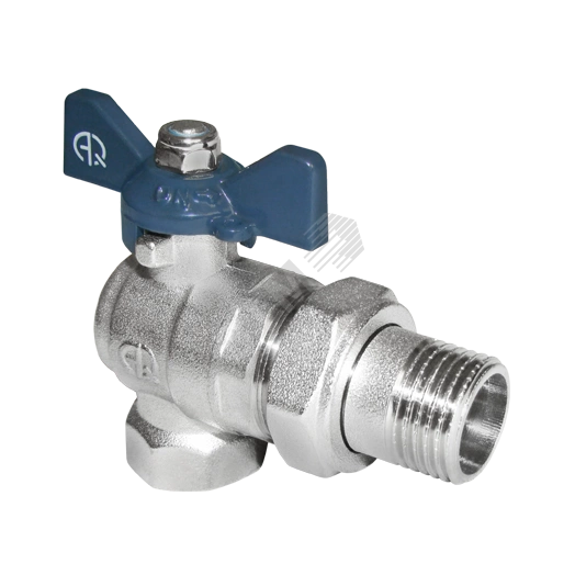 Кран шаровой угловой со сгоном ВН 3/4 LU бабочка никелированный