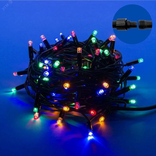 Гирлянда светодиодная с эффектом мерцания 10м Соединяемая 120 светодиодов Разноцветный свет Провод черный ULD-S1000-120/TBK MULTI IP67