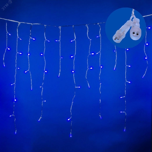 Бахрома светодиодная с эффектом мерцания 12м Соединяемая 195 светодиодовULD-B12006-195/TTK BLUE IP44   Синий свет Провод прозрачный