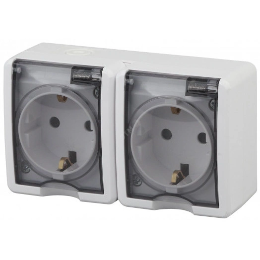 Розетка 2х2P+E IP54, шторки, 16A-250В, ОУ, Эра Эксперт, Al+Cu, белый, 11А-2404-01