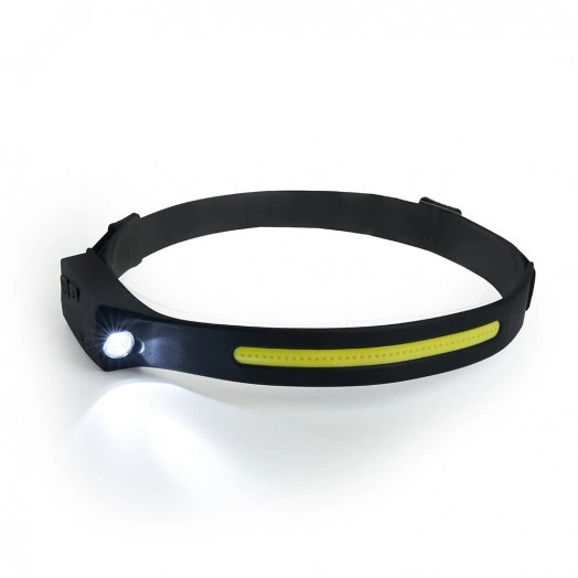 Фонарь светодиодный налобный аккумуляторный 5W 1500mAh USB IP44 ABS пластик резина