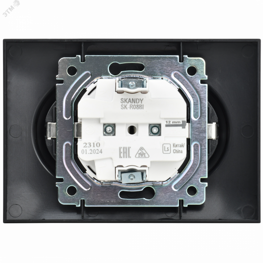 SKANDY Розетка 2-местная с заземлением без защитных шторок 16А в сборе SK-R08Bl черный IEK