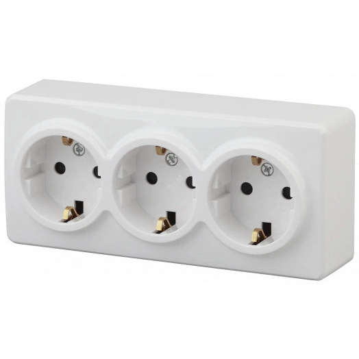 Розетка 3х2P+E Schuko со шторками, 16A-250В, ОУ, Эра Эксперт, белый, 11-2209-01