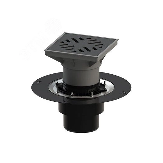 Трап вертикальный дворовый регулируемый ТП-616.160 с выходным диаметром 160 мм, с прижимным фланцем, чугунной решеткой