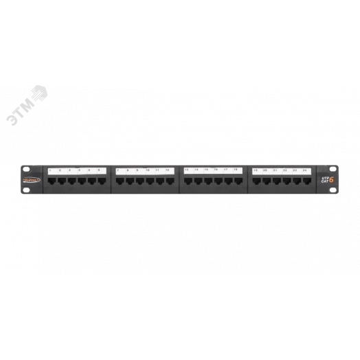 Панель 19'', 1U, 24 порта, Кат.6, RJ45/8P8C, неэкран., черная
