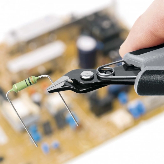 Бокорезы ESD прецизионные для тонких работ ElecTronic Super KNips антистатические мягкая проволока 02-16мм средней твердости 12мм L=125мм высокочастотная закалка режущих кромок до 64HRC черные 2-компонентные рукоятки