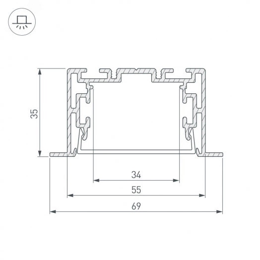 Профиль с экраном S2-LINIA69-F-2500 ANOD+OPAL (ARL, Алюминий)
