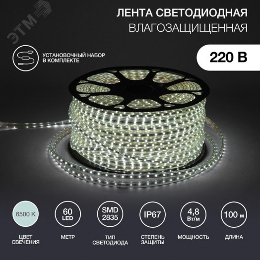 Лента  уличная LED герметичная в силиконовой оболочке 220В 10х7мм IP65 SMd3528 60 диодов/метр белый (бухта 100м)