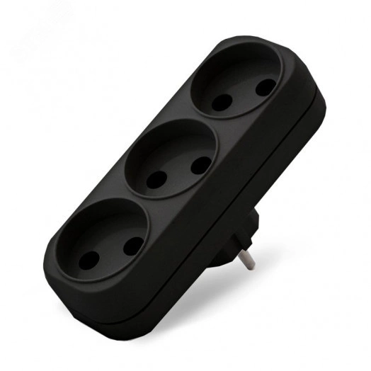 Разветвитель UNIVersal 3гн. б/з плоский черный 10А 250В (еврослот)