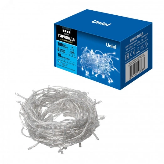 Гирлянда светодиодная 10м 100 светодиодов Белый свет Провод прозрачный ULD-S1000-100/DTA WHITE IP20