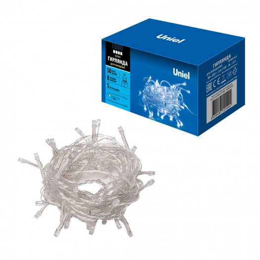 Гирлянда светодиодная с контроллером 5м 50 светодиодов Белый свет Провод прозрачный ULD-S0500-050/DTA WHITE IP20