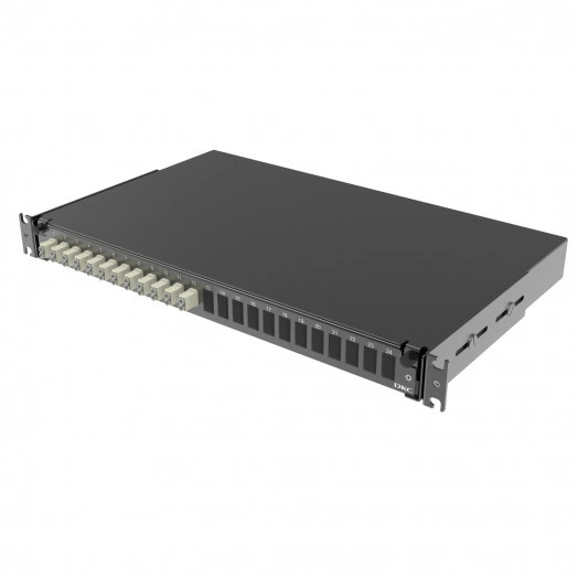 Полка оптическая выдвижная 1U с адатерами 12 х dupleх LC ОМ2 в комплекте с лицевой панелью. пигтейлами. сплайс-кассет(ой/ами) и гильзами КДЗС