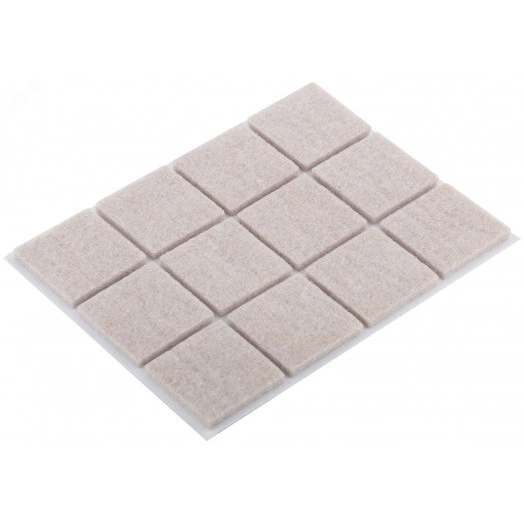 Подкладки для мебели самоклеющиеся квадратные 25 х 25 мм, 12 шт., войлок
