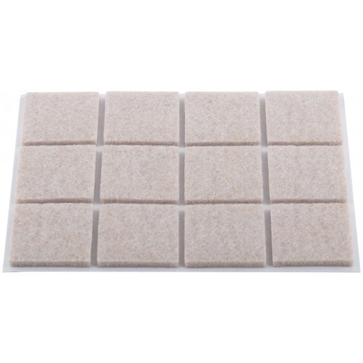 Подкладки для мебели самоклеющиеся квадратные 25 х 25 мм, 12 шт., войлок