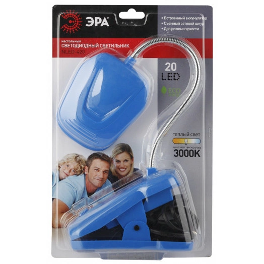 Светильник настольный светодиодный аккумуляторный на прищепке синий NLED-420-1.5W-BU ЭРА