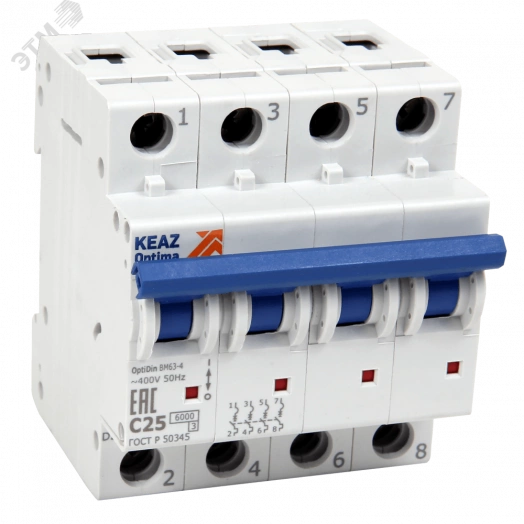 Выключатель автоматический четырехполюсный 40А D 6кА AC OptiDin BM63-4D40-ОМ4-РЕГ