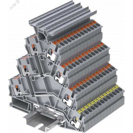 Клемма TP 4-уровневая, угловая с держателем маркировки, с земля, Push-in, сечение 2,5 мм. кв., серая