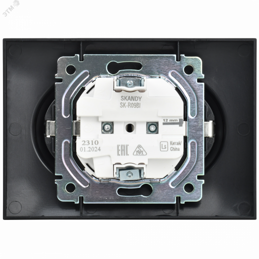SKANDY Розетка 2-местная без заземления с защитными шторками 10А в сборе SK-R09Bl черный IEK