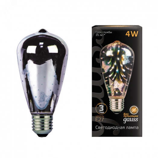 Лампа светодиодная филаментная LED 4 Вт     AC185-265В E27 ST64   Black Filament Gauss