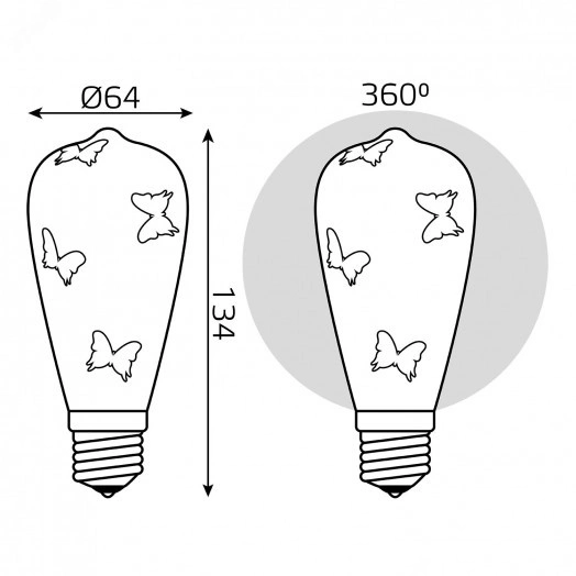 Лампа светодиодная филаментная LED 4 Вт     AC185-265В E27 ST64   Black Filament Gauss