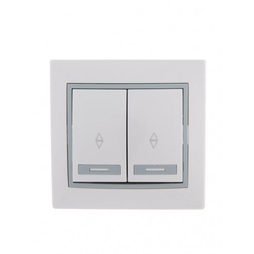 Переключатель проходной 2-кл. СП Mira 10А с сер. вставкой бел. LEZARD 701-0215-106