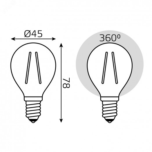 Лампа светодиодная филаментная LED 5.5 Вт 510 лм 2700К AC180-240В E14 шар P45 теплая (промоупаковка 3 лампы) Basic Gauss