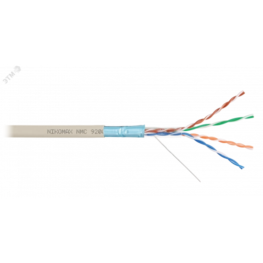 Кабель F/UTP 4 пары, Кат.5e (Класс D), тест по ISO/IEC, 100МГц, одножильный, BC (чистая медь), 24AWG (0,52мм), полимерный материал нг(А)-LSLTx, внутренний, светло-серый, 305м