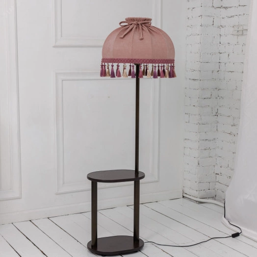 Светильник напольный НТБ 11-60-103 со столиком овал венге абажур ретро прямой пыльная роза кисти