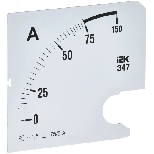Шкала сменная для амперметра Э47 75/5А класс точности 1,5 96х96мм