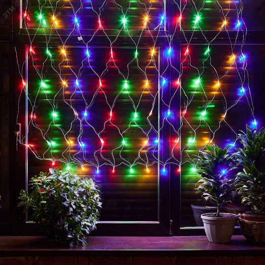 Сетка светодиодная с эффектом мерцания 1.5х1.5м   Соединямая 96 светодиодов Разноцветный свет Проводпрозрачный ULD-N1515-96/TTK MULTI IP44