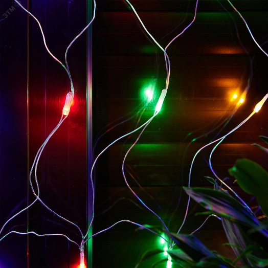 Сетка светодиодная с эффектом мерцания 1.5х1.5м   Соединямая 96 светодиодов Разноцветный свет Проводпрозрачный ULD-N1515-96/TTK MULTI IP44