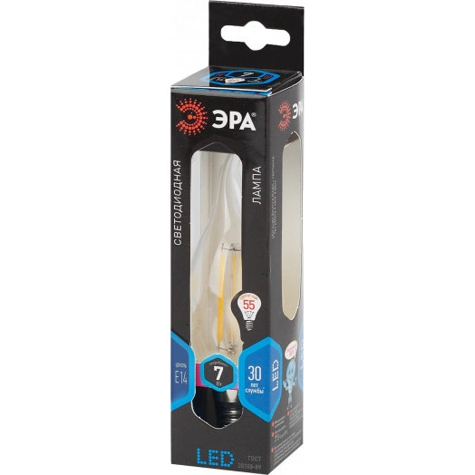 Лампа светодиодная F-LED BXS-7W-840-E14 (филамент, свеча на ветру, 7Вт, нейтр, E14) (10/100/2800)