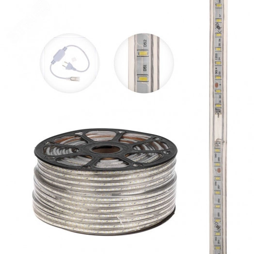 LED Лента уличная 220В, 6x10.6мм, IP67, SMD 3014, 120 LED/м, Белый, 100м