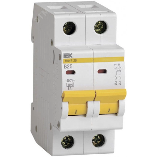 Выключатель автоматический двухполюсный 25А В ВА47-29 4.5кА