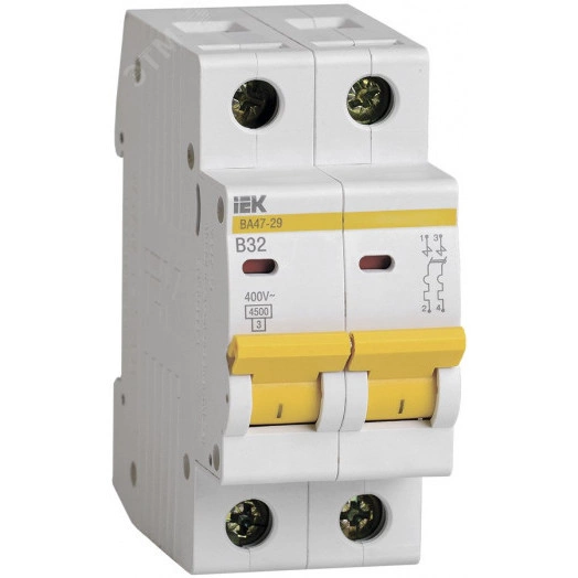 Выключатель автоматический двухполюсный 32А В ВА47-29 4.5кА