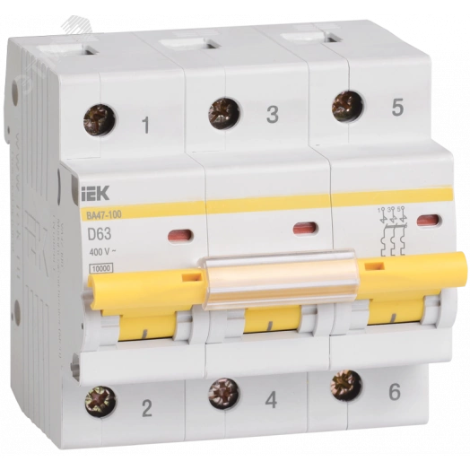 Выключатель автоматический трехполюсный 40А D ВА47-100 10кА