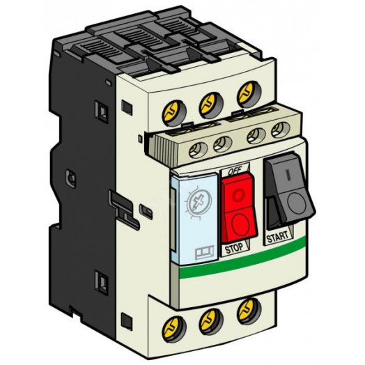 Выключатель автоматический для защиты электродвигателей 6-10А GV2 управление кнопками винтовые зажимы +1но/1нз фронтальный