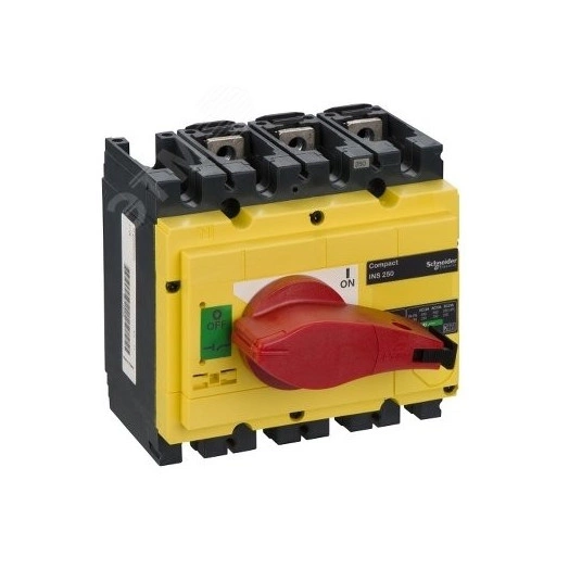 Выключатель-разъединитель INS250 3п красная рукоятка/желтая панель