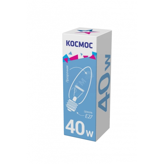 Лампа накаливания декоративная ДС 40вт 230в E27 прозрачная (свеча)