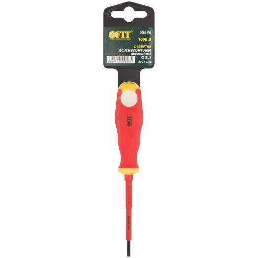 Отвертка изолированная 1000 В, CrV сталь, прорезиненная ручка 3х75 мм SL