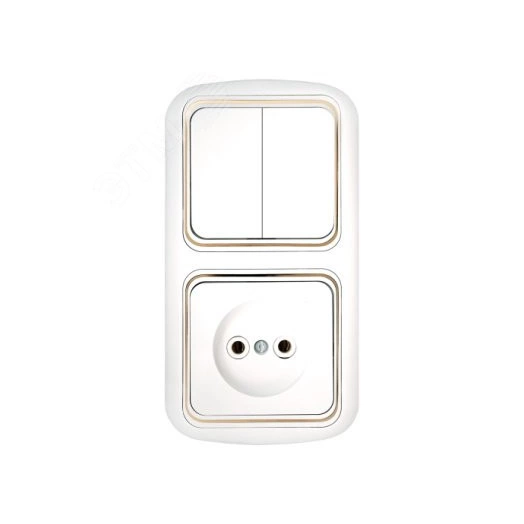 Беларусь Блок: выключатель двухклавишный + розетка без заземления скрытый Гармония Люкс