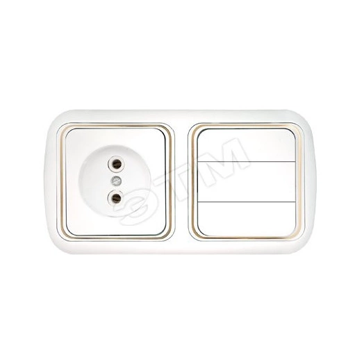 Беларусь Блок скрытый: выключатель трехклавишный + розетка 2К Гармония Люкс