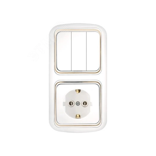 Беларусь Блок скрытый: выключатель трехклавишный + розетка 2К+З Гармония Люкс