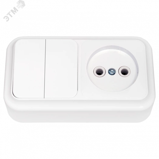 Беларусь Блок: выключатель двухклавишный + розетка без заземления наружный Пралеска