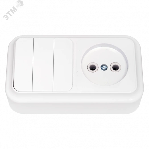 Беларусь Блок: выключатель трехклавишный + розетка без заземления наружный Пралеска