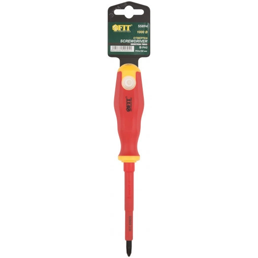 Отвертка изолированная 1000 В, CrV сталь, прорезиненная ручка 6.5х100 мм РН2